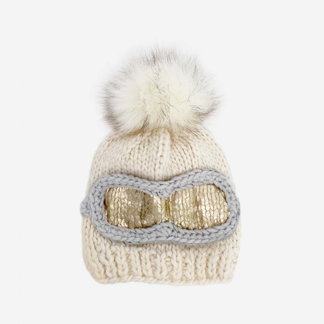 Sea Foam Grey Goggle Pom Hat